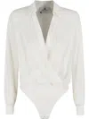 Elisabetta Franchi Draped Wrap Bodysuit In Beige