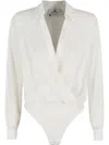Elisabetta Franchi Draped Wrap Bodysuit In Beige