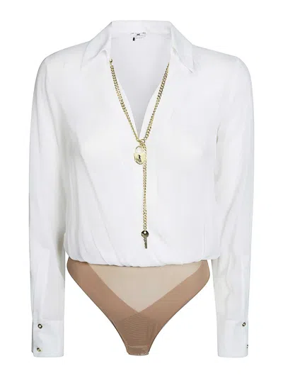 Elisabetta Franchi White V-neck Bodysuit Shirt