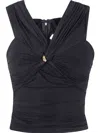 Elisabetta Franchi Black Stretch Top With Cross Detail In Black