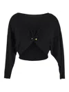 Elisabetta Franchi Crepe Jersey Fabric Top With Boat Neckline And Gold Metal Logo Detail In Black