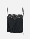 Elisabetta Franchi Georgette Lace Trim Top In Black