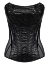 Elisabetta Franchi Bustier Top With Crocodile Texture And Sheer Panels In Black
