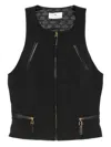 Elisabetta Franchi Double Crepe Top With Black Zip Details In Black