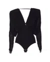 Elisabetta Franchi Draped V Neck Sheer Fabric Top In Black
