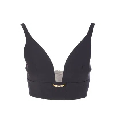 Elisabetta Franchi V-neckline Bra Model Gold Chain In Black