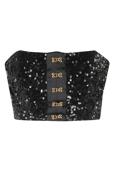 Elisabetta Franchi Top With Sequins And Jewel Clasps In Black