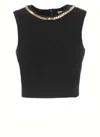 Elisabetta Franchi Chain-embellished Diamond-pattern Crop Top In Black