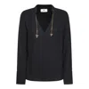 Elisabetta Franchi Chain Detail V-neck Pleated Back Top In Black
