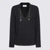 Elisabetta Franchi Chain Detail V-neck Pleated Back Top In Black