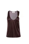 Elisabetta Franchi Embellished Satin Scoop Neck Tank Top In Brown