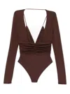 Elisabetta Franchi Long-sleeved Ruched Bodie In Burgundy