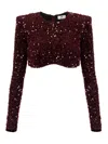 Elisabetta Franchi Cropped Long-sleeved Top With Scalloped Hem In Brown
