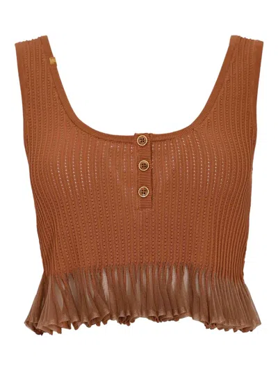 Elisabetta Franchi Button Ruffled Tank Top In Brown