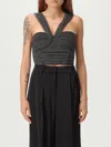 Elisabetta Franchi Draped Off-shoulder V-neck Cropped Top In Black