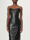 Elisabetta Franchi Bustier Top With Crocodile Texture And Sheer Panels In Black