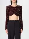 Elisabetta Franchi Cropped Long-sleeved Top With Scalloped Hem In Burgundy