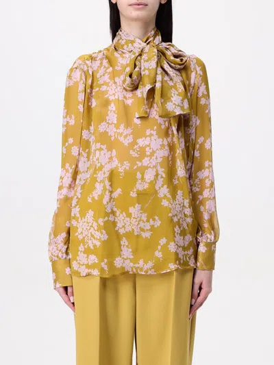 Elisabetta Franchi Floral Print Silk Blouse With Bow Detail In Yellow