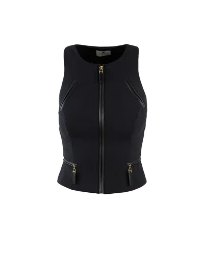 ELISABETTA FRANCHI ELISABETTA FRANCHI TOP IN DOPPIO CRÊPE CON DETTAGLI ZIP NERO