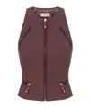 Elisabetta Franchi Double Crepe Top With Burgundy Zip Details In Brown