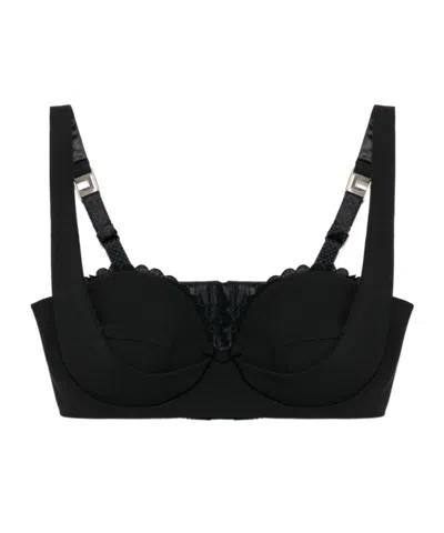 ELISABETTA FRANCHI EMBROIDERED-SCALLOP CREPE BRA TOP