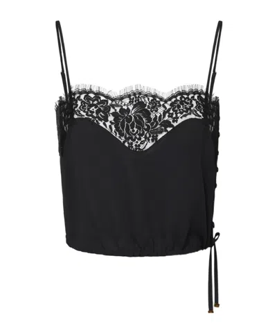 Elisabetta Franchi Top In Georgette Fabric And Lace In Black