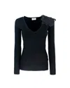 Elisabetta Franchi Ribbed Knit Top With Floral Detail In 110