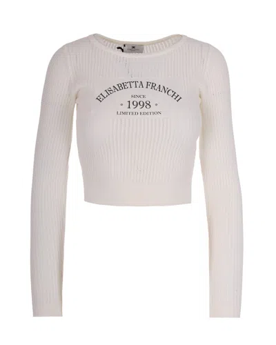 Elisabetta Franchi Top In Maglia Con Logo Stampato In Metallic