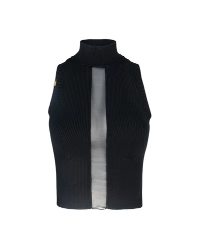 Elisabetta Franchi Viscose Top With Tulle Detail In Black