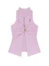 Elisabetta Franchi Ribbed Knitted Top With Metal Detail In Pink