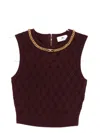 Elisabetta Franchi Cardigan In Maglia A Rombi Con Dettaglio Gioiello Bordeaux In Red