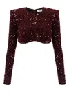 Elisabetta Franchi Sequin-embellished Long-sleeve Blouse In Red
