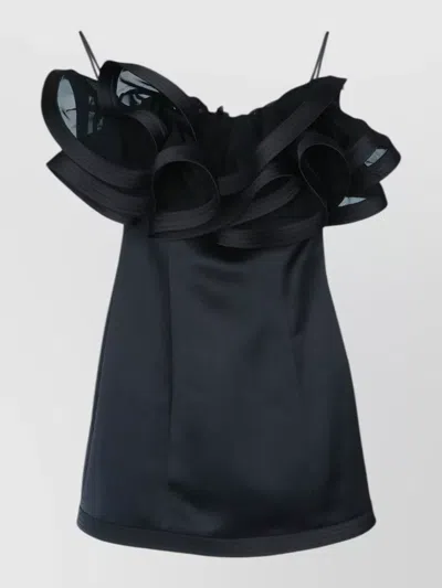 Elisabetta Franchi Top Ruffled Neckline Eyelet Detail Straps In Blue
