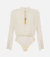 Elisabetta Franchi Bodysuit In Georgette Fabric With Jewel Details In Neutral
