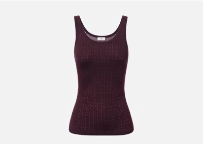 Elisabetta Franchi Sleeveless Scoop Neck Fitted Silhouette Patterned Top In Purple