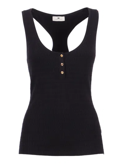Elisabetta Franchi Ribbed Knit Tricot Scoop Tank Top In Black