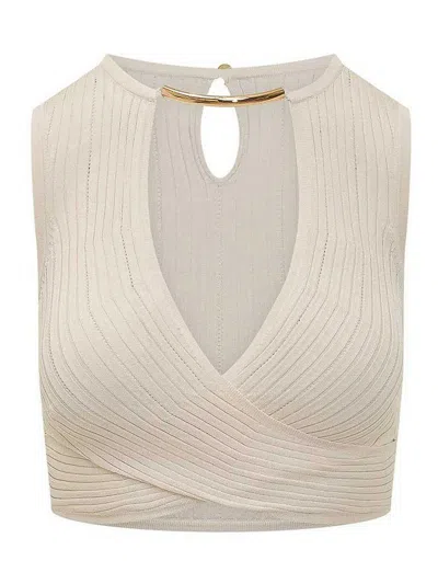 Elisabetta Franchi Ribbed-knit Wrap Top In Brown