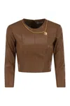 Elisabetta Franchi Top With Necklace And Charm In Brown