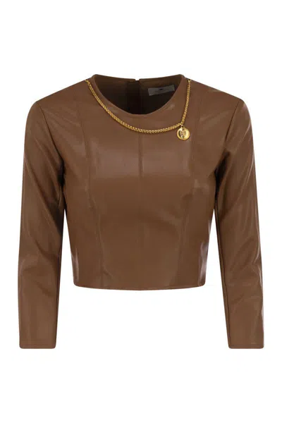 Elisabetta Franchi Top With Necklace And Charm In Brown