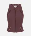 Elisabetta Franchi Double Crepe Top With Burgundy Zip Details In Brown