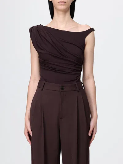 Elisabetta Franchi Draped Bodysuit In Brown