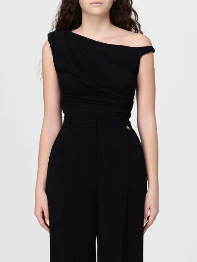 Elisabetta Franchi Black Bodysuit Gold Half Moon