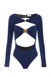 Elisabetta Franchi Cut-out Viscose Top With Gold Accent In Blue