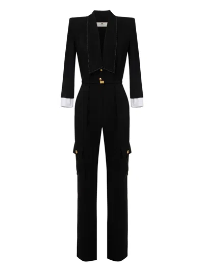 Elisabetta Franchi Topstitched Cargo Jumpsuit In Black