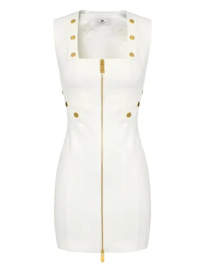 Elisabetta Franchi Topstitching Button Dress In White