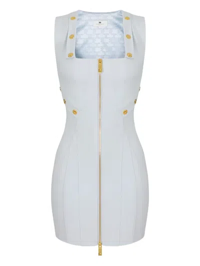 Elisabetta Franchi Topstitching Jewel-button Mini Dress In Blue
