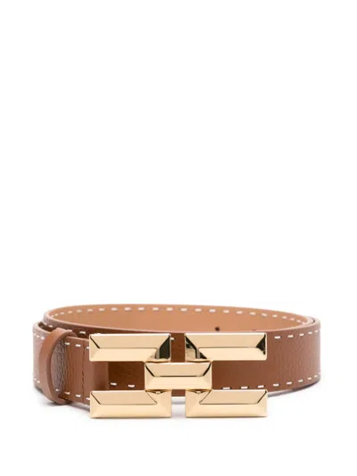 Elisabetta Franchi Topstitching Leather Belt In Brown