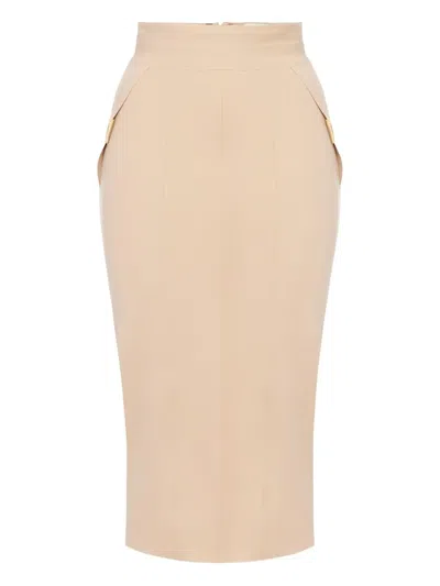 Elisabetta Franchi Topstitching Logo Detail Skirt In Animal Print
