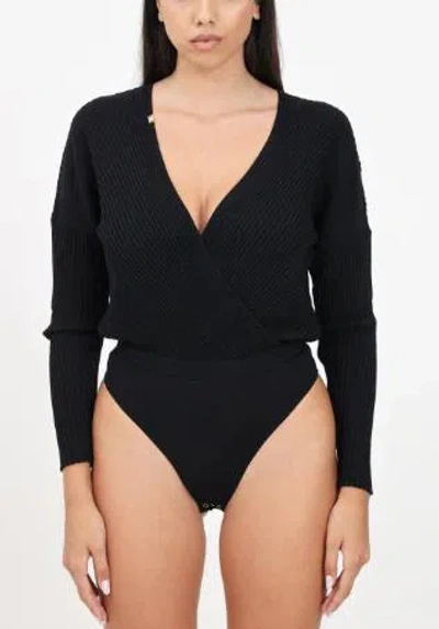 Elisabetta Franchi Ribbed Wrap Bodysuit In Black