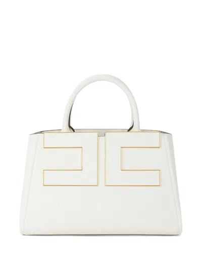 Elisabetta Franchi Maxi Logo Shoulder Bag Detachable Strap In White